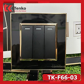 Công Tắc Âm Tường 3 Nút Bấm Viền Vàng Cao Cấp Chính Hãng Tenko TK-F66-03