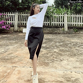 Chân váy bigsize nữ dáng dài chữ A xẻ tà một bên chất vải tapta Nhật từ 75kg đến 92kg, Váy công sở giá rẻ- CVD