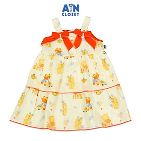 Đầm bé gái họa tiết Gấu Làm Vườn Nơ Cam cotton - AICDBGS9PEJR - AIN Closet