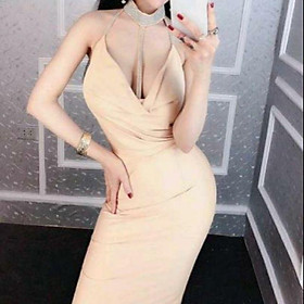 Đầm dây hở ngực phối tag xoàn sexy