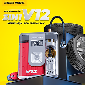 Bơm Lốp & Kích Bình Ô Tô STEELMATE V12 – Hỗ Trợ Động Cơ Xăng 5.0L, Dầu 3.0L, Hiển Thị LCD, Tự Động Ngắt, Bảo Hành 3 Năm