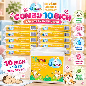 Combo 10 Bịch Lót Xu, Tấm Lót Sơ Sinh Unmei 30 Tờ/Gói 20x20cm | Trắng Trơn, Không In Cho Bé