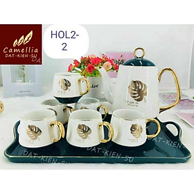 Mua BỘ ẤM CHÉN KÈM KHAY SỨ PHA TRÀ CÀ PHÊ HỌA TIẾT LÔNG VŨ MÀU TRẮNG ÁNH TRAI