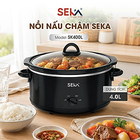 Nồi Nấu Chậm, nồi tiềm SEKA SK400L 4L Lòng Sứ Ceramic 180W Nấu Cháo Kho Cá -hàng chính hãng