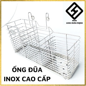 Ống đựng đũa, muỗng 3 ngăn 100% INOX cao cấp, 25x9x15 cm, dụng cụ nhà bếp tiện lợi.