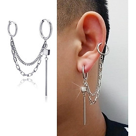 Bông Tai Nam Nữ Tua Rua Đã Bấm Hay Chưa Bấm Tai Đều Đeo Được Chất Liệu Thép Titan Ko Đen TT 2318 - 1 Chiếc