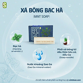 Xà bông Sinh Dược Bạc hà, xà bông cục handmade 100gr, mẫu bao bì vẽ mộc, mùi bạc hà thơm mát, làm sạch diệt khuẩn, mát da