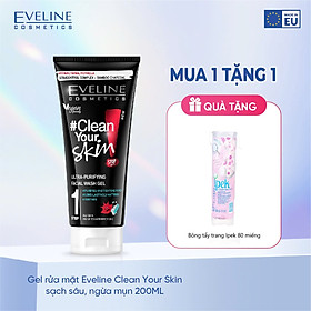 [ Tặng ipek 80 miếng ] Gel rửa mặt sạch mụn kiềm dầu Eveline Clean Your Skin 200ml