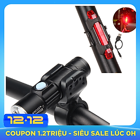 Combo Đèn Pha Xe Đạp LED Q5 Gắn Phía Trước Có Sạc USB Chống Nước Mini Siêu Sáng (Kèm Chân Đế Gắn Đèn Pin) Và Đèn LED Cảnh Báo Sau Xe Đạp 4 chế độ Mai Lee