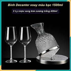 BỘ BÌNH THỞ VANG ĐẾ XOAY SAINT DECANTER (hộp da kèm 2 Ly Vang 1 Bình chiết) 