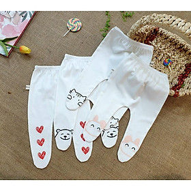Quần tất, quần legging cho bé sơ sinh và gái cotton màu trắng in hình gấu và hình tim