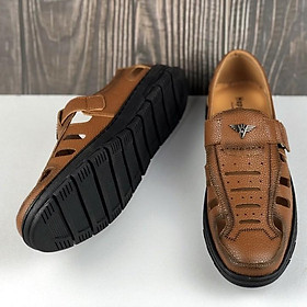 Giày lười nam giầy lười da bò thật 100% thiết kế mùa hè thoáng mát hàng Việt chuẩn xuất xịn- HS63 nâu huy hiệu