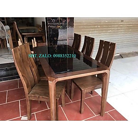 Bàn ăn gỗ sồi nga mặt đá phun màu óc chó