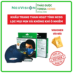Khẩu trang than hoạt tính NeoVision - NeoMask NC95 ( chuẩn N95 - Có hộp) Chống bụi siêu mịn PM2.5, lọc khuẩn BFE 95% (Được cấp bởi Nelson Lab),  kháng khuẩn, chống giọt bắn có thể giặt tái sử dụng nhiều lần- Xanh đậm
