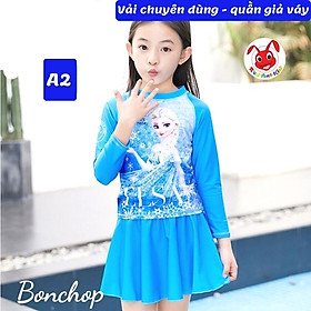 Đồ bơi bé gái tay dài hình Elsa - Pony từ 10-39kg -quần giả váy tạo kín đáo- Kiến Lửa