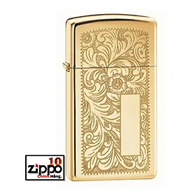 Bật lửa Zippo Slim 1652B Brass Venetian - Chính hãng 100%