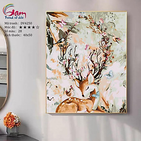 Mua Tranh treo tường trang trí tự tô màu theo số hươu sao sừng hoa DV4250