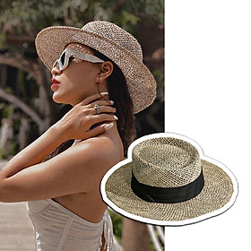 Mũ cói đi biển dáng porkpie chất liệu cỏ biển xanh tự nhiên 100% [ Hàng cao cấp]