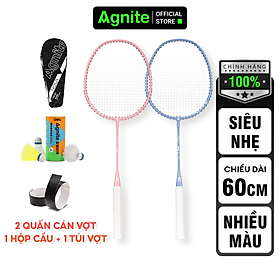 Bộ 2 vợt cầu lông TRẺ EM - HỌC SINH cao cấp Agnite chính hãng, nhẹ, bền, đẹp - tặng kèm hộp cầu, túi cầu và quấn cán vợt - F2128 Pastel