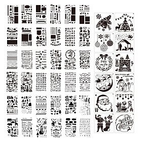 48pcs Drawing Stencils Letter Number Pattern Chirstmas Painting Template Reusable for DIY Journal Notebook Diary