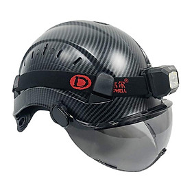 Darlingwell Carbon Fiber Color CR06X Safety Helmet With Goggles Led Light CE ABS HardHat Visor ANSI Industrial Work Color: MTBlack SV BK Light