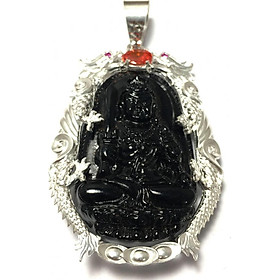 Mặt dây nam bản mệnh ngài Bất Động Minh Vương bọc rồng chầu bạc cho người tuổi Sửu - Tuổi Dần - MBM32(Đen)