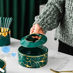 Mua GẠT TÀN BẰNG SỨ TRÒN NẮP GÁC RỜI MÀU XANH CỔ VỊT RẠN VÀNG