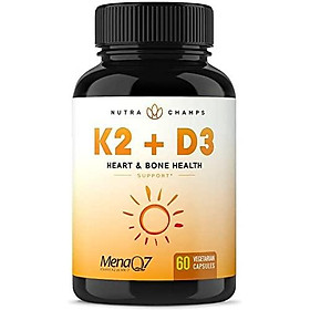 Vitamin K2 MK7 with D3 Supplement for Strong Bones & Healthy Heart - Premium Vitamin D & K Complex - 5000 IU of Vitamin D 3 & 100 mcg of MenaQ7 Vitamin K 2 MK-7-60 Small Vegan Capsules