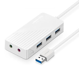 Mua Ugreen UG30418CR133TK 30CM màu Trắng Bộ chia HUB USB 3.0 sang 3 USB 3.0 + cổng âm thanh 3.5mm hỗ trợ nguồn MICRO USB - HÀNG CHÍNH HÃNG