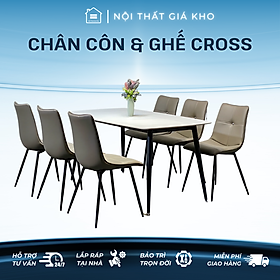 Bộ bàn ăn mặt đá phiến ceramic kết hợp ghế Cross
