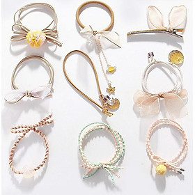 Bộ 9 dây buộc tóc cao cấp kèm túi lưới