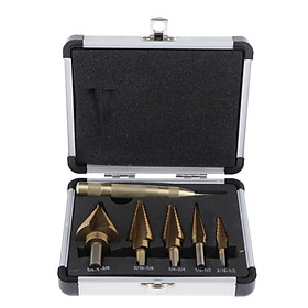 Step Drill, Titanium Coated HSS Step Drill Bit Set with 122mm Automatic Center Punch, 3/16-7/8,1/4-1-3/8,1/4-3/4,1/8-1/2,3/16-1/2 Steps, Aluminum Case