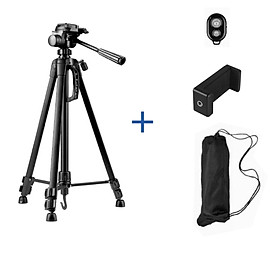 Mua Giá đỡ tripod 3 chân cao 1.4 mét  tải 3kg  tặng kèm kẹp 2 lỗ chắc chắn và remote bluetooth