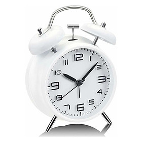 Đồng hồ báo thức Bell Double With Night Light - Retro, dành cho trẻ em - Analog, với mặt số lớn 10,16 cm - im lặng, không có ve -tac (trắng)