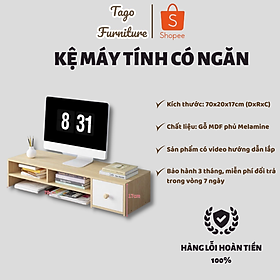 Bàn làm việc tiện lợi, kệ kê màn hình laptop có ngăn tủ 2 tầng cải thiện tư thế ngồi 70x20x17cm TAGO35