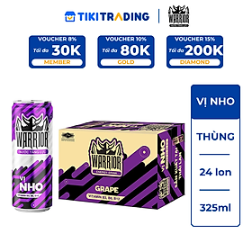 Thùng 24 Lon Nước Tăng Lực Có Gas Warrior Vị Nho 320ml