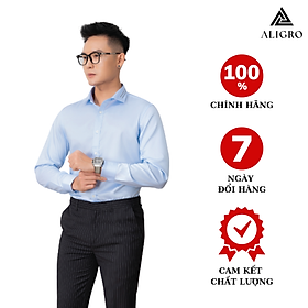 Hình ảnh Áo sơ mi nam dài tay ALIGRO cổ bẻ dáng ôm body 100% chất cotton xanh phối cổ  ALGS212