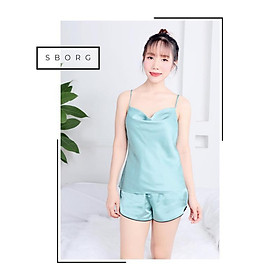 Đồ bộ lụa satin loại 1 SBORG 2 dây cổ đổ