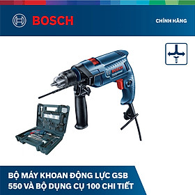 Máy Khoan Động Lực Bosch GSB 550 Set Và Bộ Dụng Cụ 100 Chi Tiết