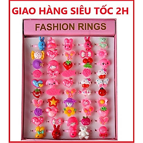 Hộp 50 chiếc nhẫn thời trang cho bé gái- Hộp 50 nhẫn xinh xắn nhiều màu sắc cho bé gái + Tặng hình dán 