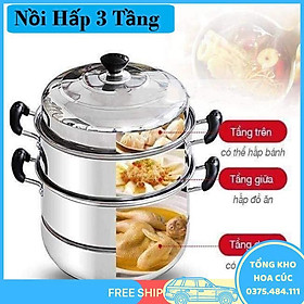 Nồi Hấp 3 Tầng Inox Cao Cấp - Nồi Hấp Cách Thuỷ Đa Năng Tiện Dụng Cho Mọi Nhà Bếp Nồi Hấp, Nồi Luộc Gà 3 Tầng Tiện Lợi - Vận Chuyển Miễn Phí Toàn Quốc