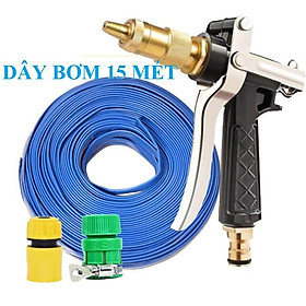 Bộ dây vòi xịt nước rửa xe, tưới cây . tăng áp 3 lần, loại 15m 206236 đầu đồng,cút,nối vàng+ tặng đai