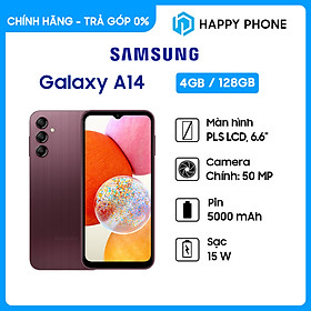 Hình ảnh Điện thoại Samsung Galaxy A14  (4GB/128GB) - Hàng Chính Hãng - Đã kích hoạt bảo hành điện tử