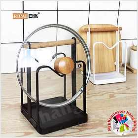 Mua (HÀNG ĐẸP) Kệ cài vung  thớt THÉP NÂU ĐEN tay gỗ mã 805