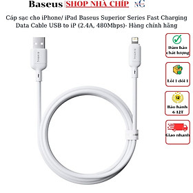 Cáp sạc cho iPhone/ iPad Baseus Superior Series Fast Charging Data Cable USB to iP (2.4A, 480Mbps, Fast charge, ABS/ TPE Cable) - Trắng - 1 mét