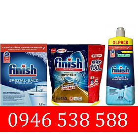 Combo Viên rửa bát Finish 150 viên + Muối rửa bát chén Finish 1.2kg + Nước làm bóng bát Finish 750ml dùng cho máy rửa bát chén nhật bản japan loại nhỏ - Combo viên+muối+bóng