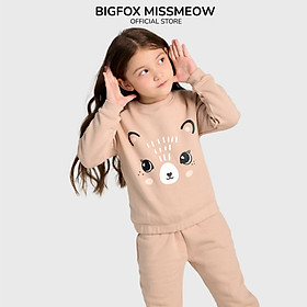 Quần áo bé gái Bigfox Miss Meow thu đông size đại, bộ nỉ bông cho bé họa tiết chú gấu dễ thương size trẻ em 3,4,5,… 11