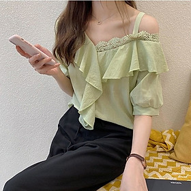 Áo kiểu nữ Haint Boutique, áo nữ thiết kế hở vai ngắn tay phong cách Hàn Quốc HB54