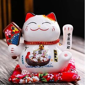 Mua Mèo Thần Tài Maneki Neko Ngũ Phúc Lâm Môn Vẫy Tay Chiêu Tài Lộc Bằng Gốm Sứ - Mẫu Giao Ngẫu Nhiên