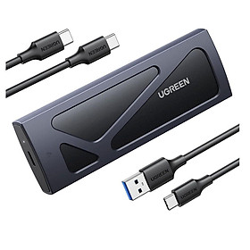 Ugreen 15512 NVME USB type C 3.1 Gen2 tốc độ 10Gbps có kèm 2 cáp A-C + C-C dài 0.5M - hỗ trợ SSD 2Tb - Vỏ nhôm Box đọc ổ cứng SSD M.2 Màu ĐenCM559 20015512 - Hàng chính hãng